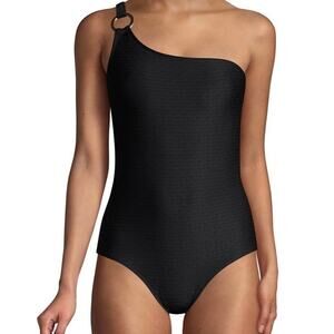 SHOSHANNA Swimsuit One Piece One Shoulder Black Tide Jacquard Textured NWT SZ 6